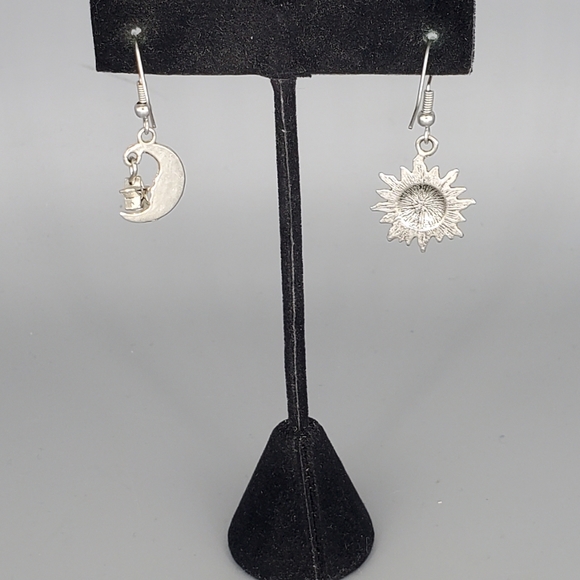 Silvertone Sun and Moon Earrings and I Am Enough Ring - Picture 4 of 8
